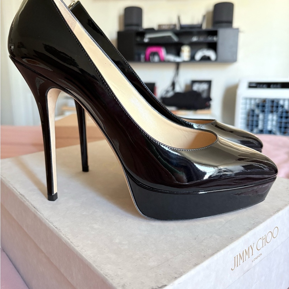 Jimmy Choo Glossy Black Platform Heels
